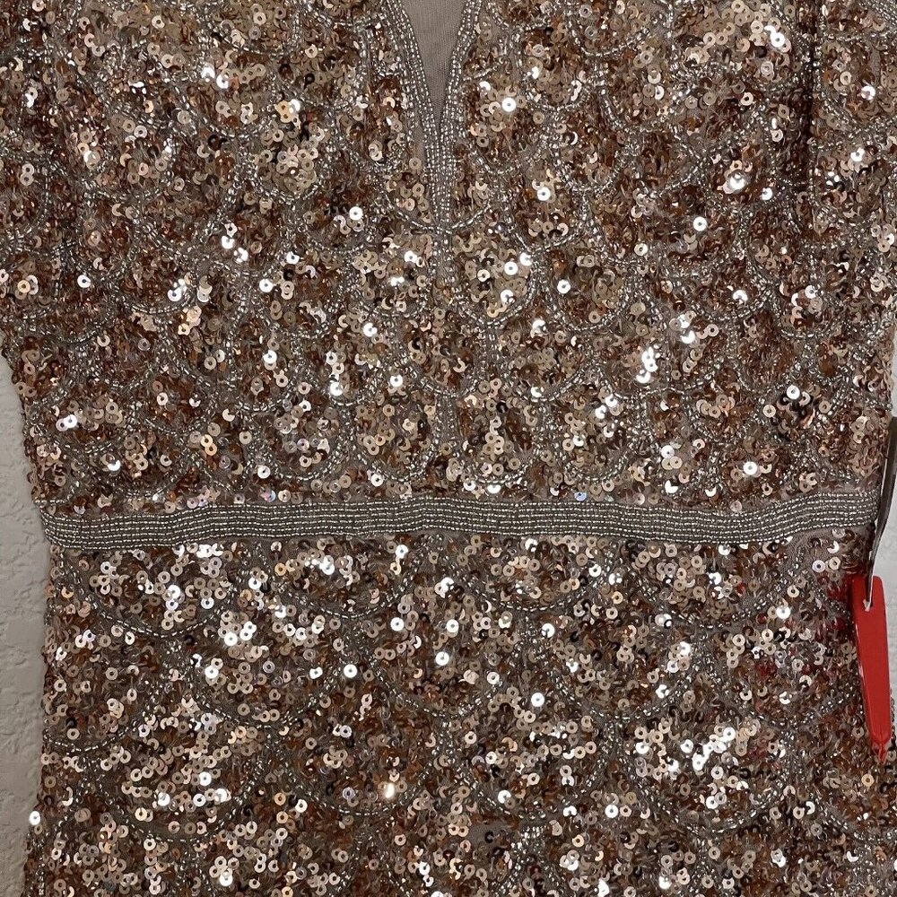 Mac Duggal Dress Size 8 Copper Silver Body Con Mini‎ Sequined Scallop - Picture 10 of 16